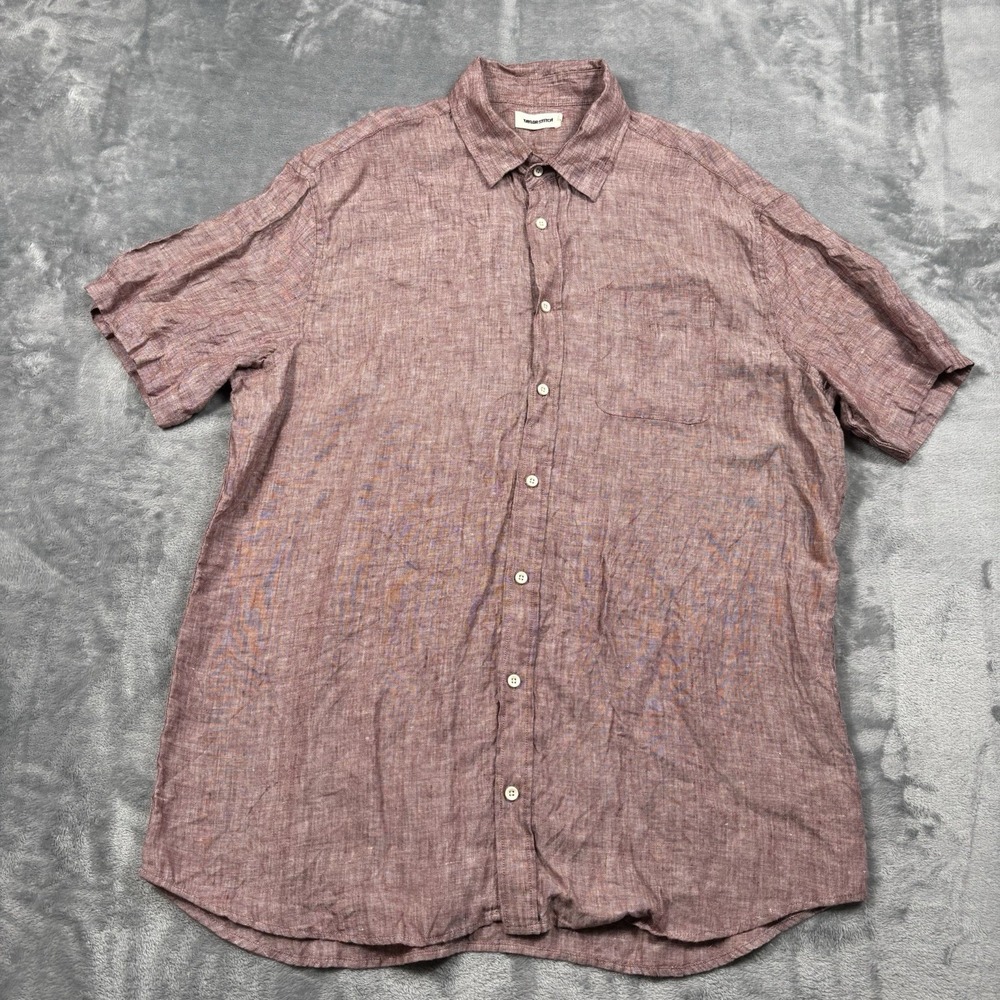 Taylor Stitch Mens 46 XXL Chambray Red 100% Hemp Short Sleeve Button Up Shirt